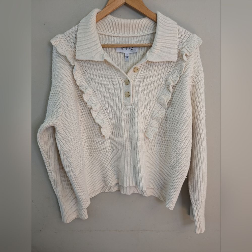 Derek Lam 10 Crosby Noelia Cream Ruffle Wool Sweater Size M